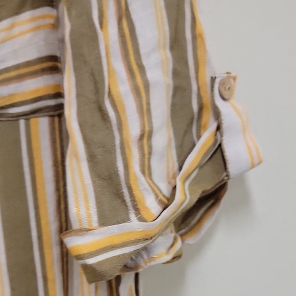 Striped Button-Down Shirt in Olive and Cream - Picture 5 of 16